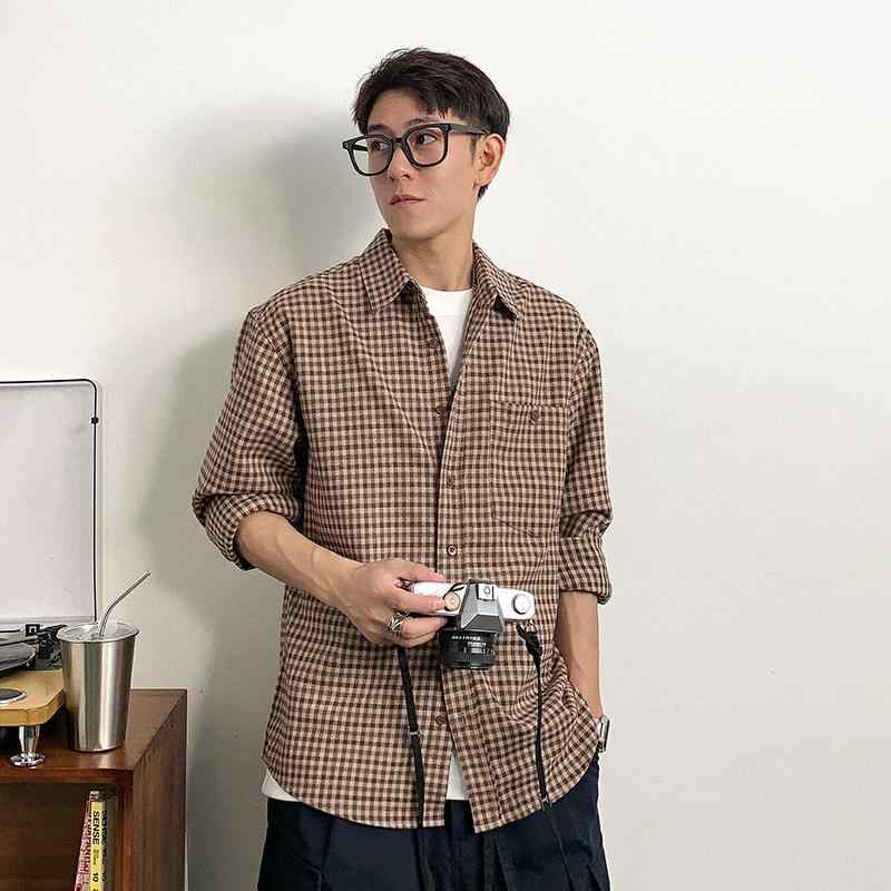 秋冬 コーデ メンズ 服 シンプル ファッション オシャレ 大人 かっこいい 大きいサイズ ストリート 紳士服 レトロ チェック柄 長袖 シャツ 韓国スタイル シンプル ジャケット