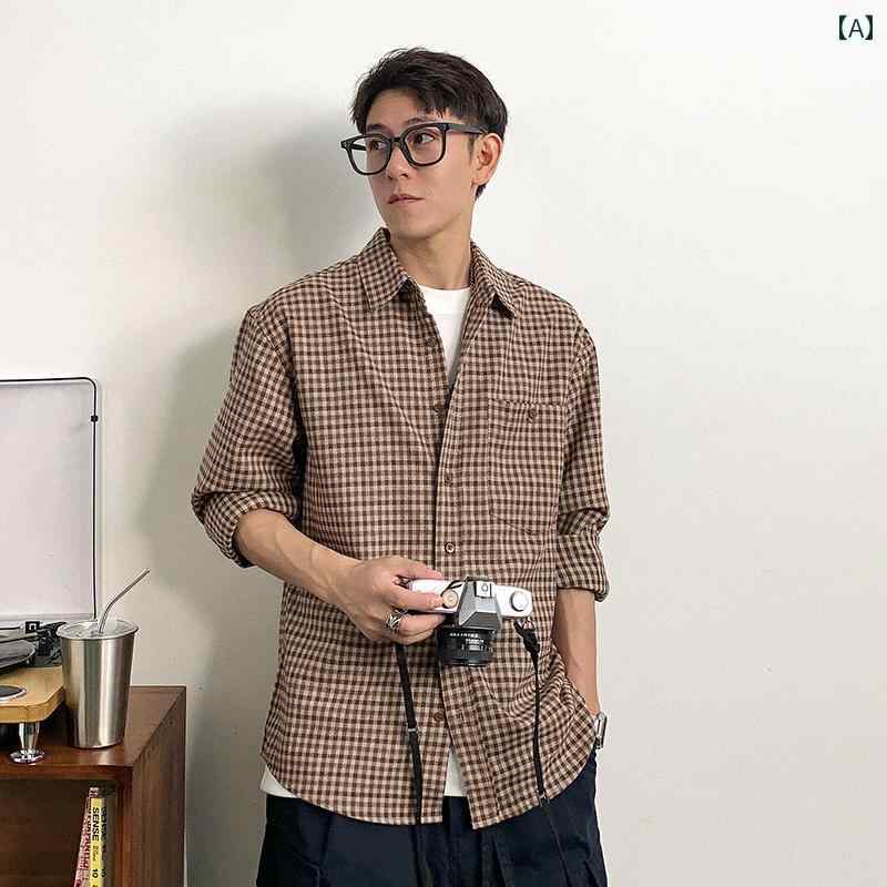 秋冬 コーデ メンズ 服 シンプル ファッション オシャレ 大人 かっこいい 大きいサイズ ストリート 紳士服 レトロ チェック柄 長袖 シャツ 韓国スタイル シンプル ジャケット