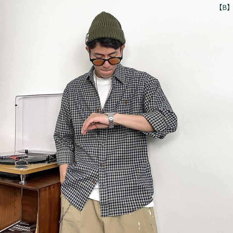 秋冬 コーデ メンズ 服 シンプル ファッション オシャレ 大人 かっこいい 大きいサイズ ストリート 紳士服 レトロ チェック柄 長袖 シャツ 韓国スタイル シンプル ジャケット