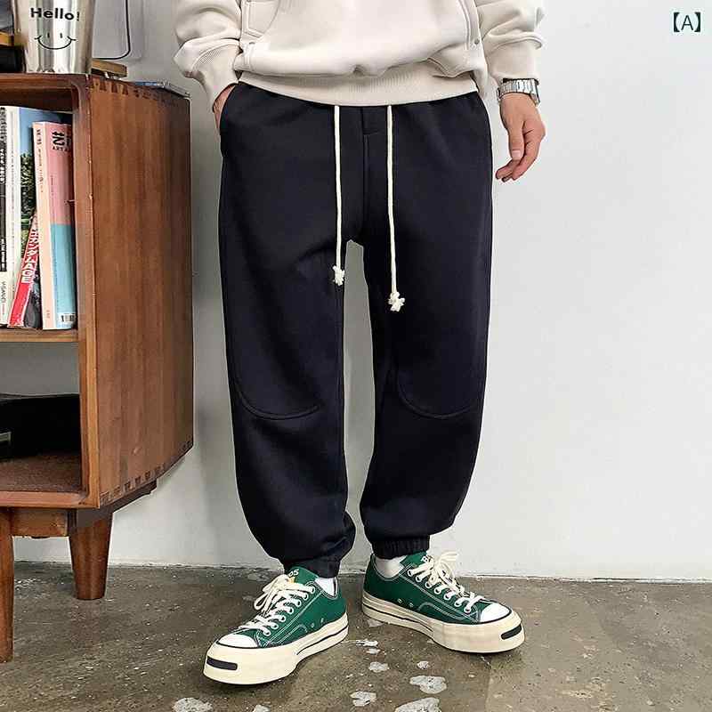 秋冬 コーデ メンズ 服 シンプル ファッション オシャレ 大人 かっこいい 大きいサイズ ストリート 紳士服 黒 ズボン ストリート アメリカン カジュアル パンツ