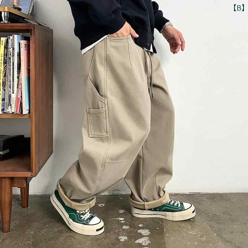秋冬 コーデ メンズ 服 シンプル ファッション オシャレ 大人 かっこいい 大きいサイズ ストリート 紳士服 レトロ トップス マルチ ポケット ストレート カジュアル パンツ