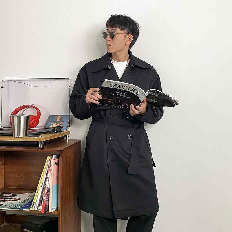 秋冬 コーデ メンズ 服 シンプル ファッション オシャレ 大人 かっこいい 大きいサイズ ストリート 紳士服 黒 ウエスト ロング ウインドブレーカー ハイエンド 防風 スーツ カラー ジャケット