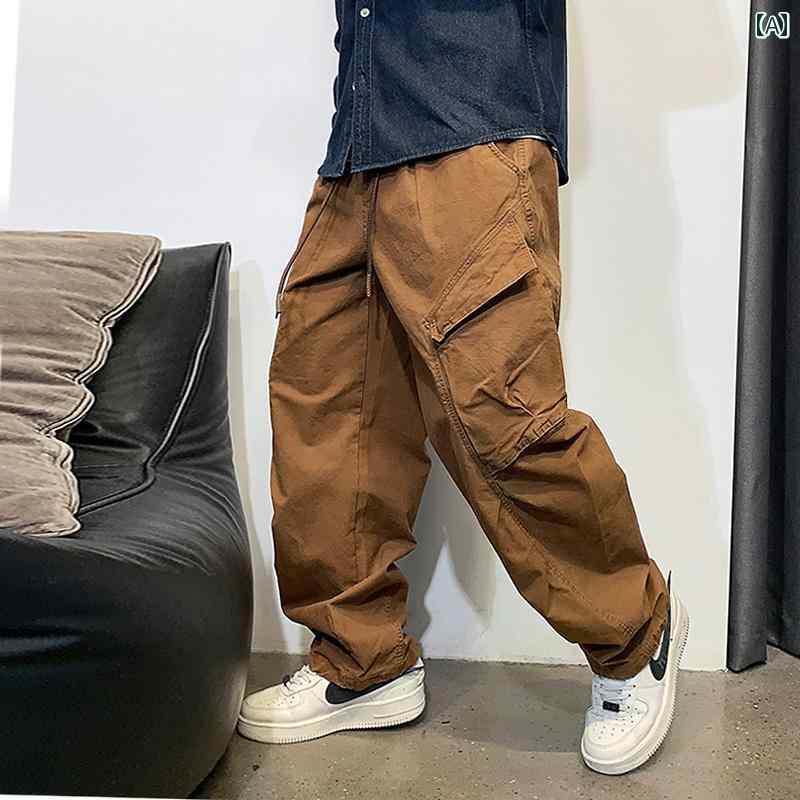 秋冬 コーデ メンズ 服 シンプル ファッション オシャレ 大人 かっこいい 大きいサイズ ストリート 紳士服 アメリカン レトロ マルチ ポケット ストレート カジュアル パンツ ズボン