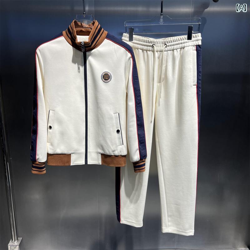 秋冬 コーデ メンズ 服 シンプル ファッション オシャレ 大人 かっこいい 大きいサイズ ストリート 紳士服 カジュアル スーツ スタンドカラー カーディガン パンツ 2点 セット