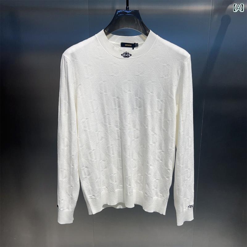 秋冬 コーデ メンズ 服 シンプル ファッション オシャレ 大人 かっこいい 大きいサイズ ストリート 紳士服 ラウンドネック セーター ジャカード スリム 長袖 シンプル シャツ