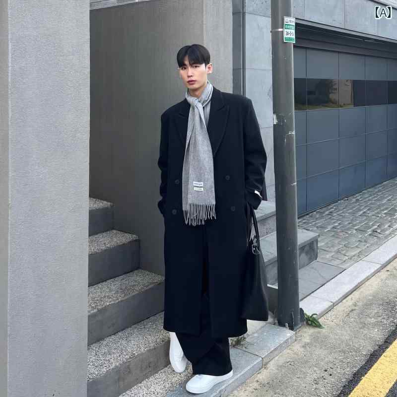秋冬 コーデ メンズ 服 シンプル ファッション オシャレ 大人 かっこいい 大きいサイズ ストリート 紳士服 スーツ カラー ダブルブレスト ウール コート 韓国スタイル カジュアル 英国風 ミドル丈