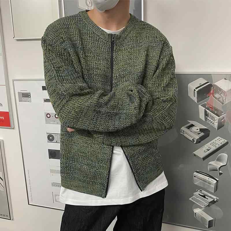 秋冬 コーデ メンズ 服 シンプル ファッション オシャレ 大人 かっこいい 大きいサイズ ストリート 紳士服 ニット カーディガン ラウンドネック セーター レトロ 韓国スタイル 長袖 ジャケット