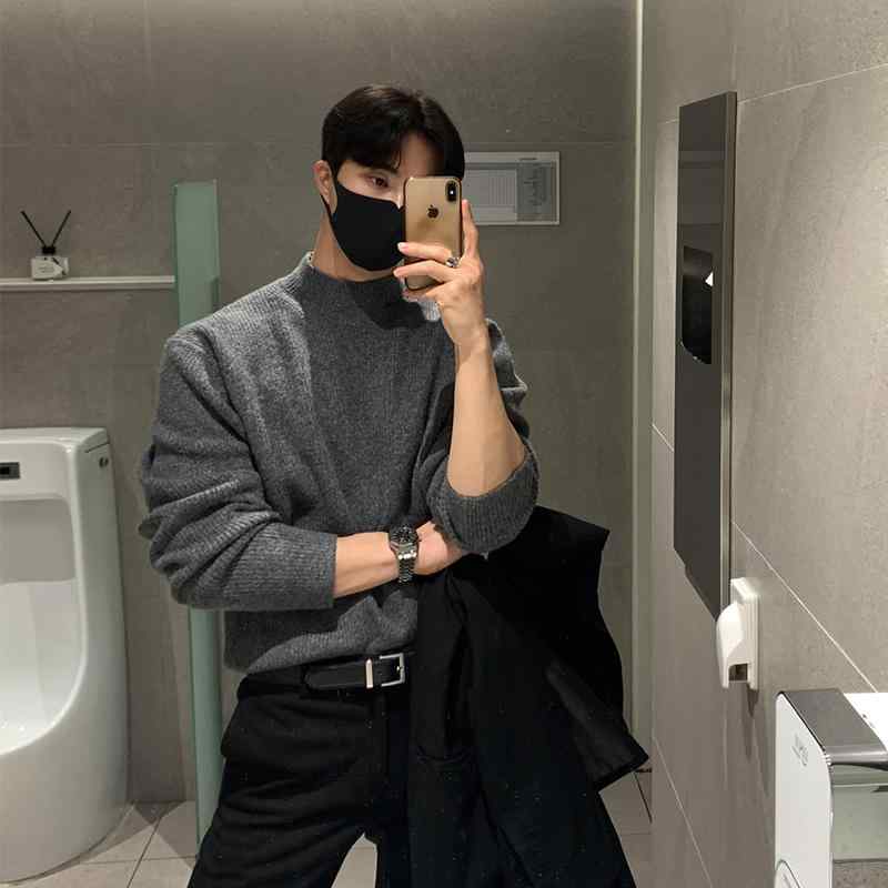 秋冬 コーデ メンズ 服 シンプル ファッション オシャレ 大人 かっこいい 大きいサイズ ストリート 紳士服 ハーフ タートルネック セーター ゆったり インナー シャツ 厚手 暖かい トップス