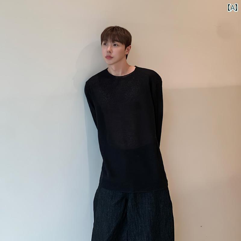 秋冬 コーデ メンズ 服 シンプル ファッション オシャレ 大人 かっこいい 大きいサイズ ストリート 紳士服 韓国スタイル ラウンドネック 長袖 T シャツ 無地 軽 スポーツ 通気性 トップス