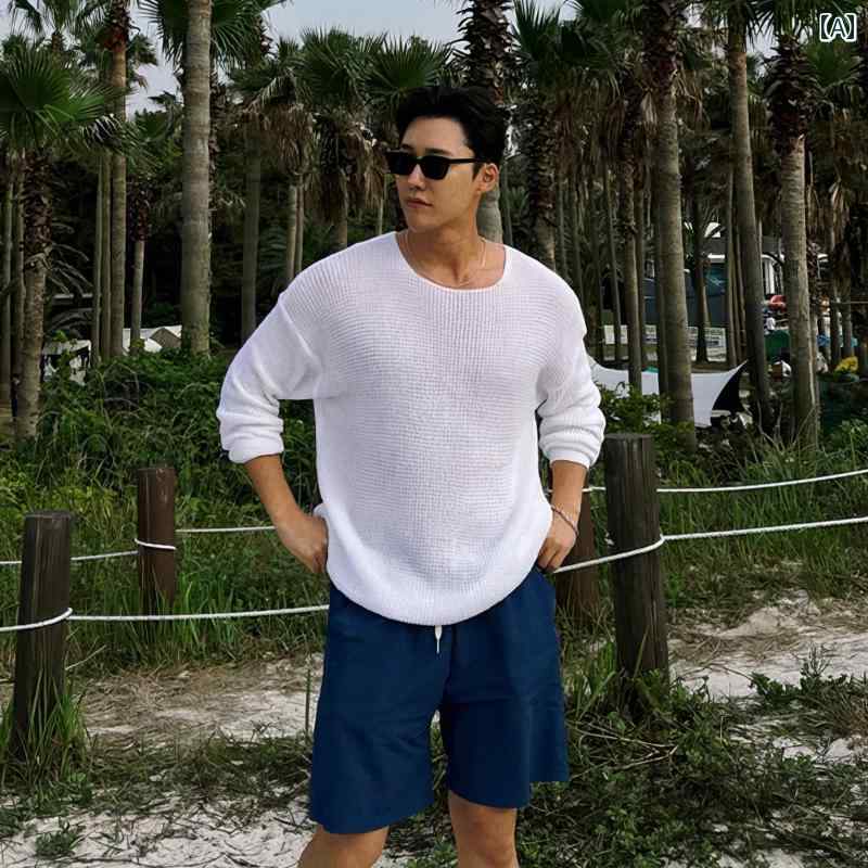 秋冬 コーデ メンズ 服 シンプル ファッション オシャレ 大人 かっこいい 大きいサイズ ストリート 紳士服 日焼け防止 長袖 セーター カジュアル ハイエンド