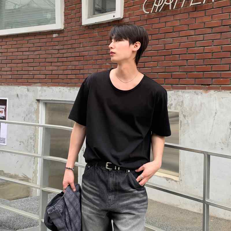 秋冬 コーデ メンズ 服 シンプル ファッション オシャレ 大人 かっこいい 大きいサイズ ストリート 紳士服 無地 ロー ラウンドネック ..