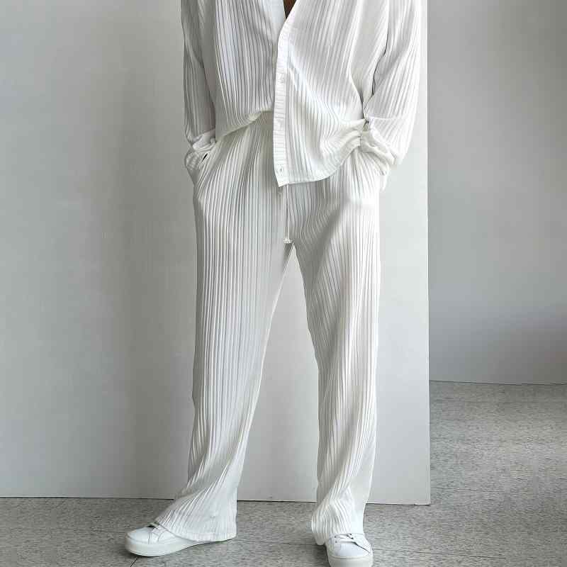 秋冬 コーデ メンズ 服 シンプル ファッション オシャレ 大人 かっこいい 大きいサイズ ストリート 紳士服 ストレッチ ウエスト ドレープ ストレート カジュアル パンツ Vネック 長袖 カーディガン スーツ(4.0)