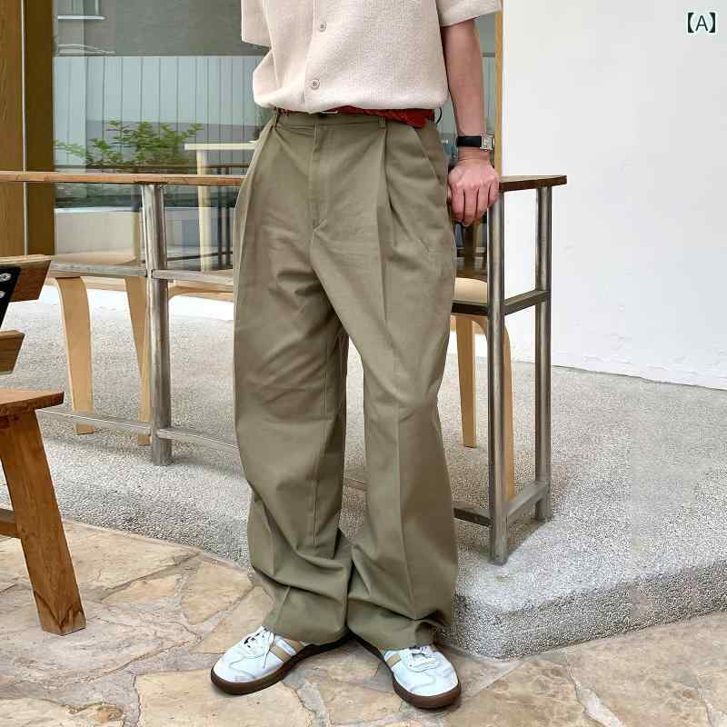 秋冬 コーデ メンズ 服 シンプル ファッション オシャレ 大人 かっこいい 大きいサイズ ストリート 紳士服 単品 プリーツ ワイド レッグ カジュアル パンツ レトロ ストレート