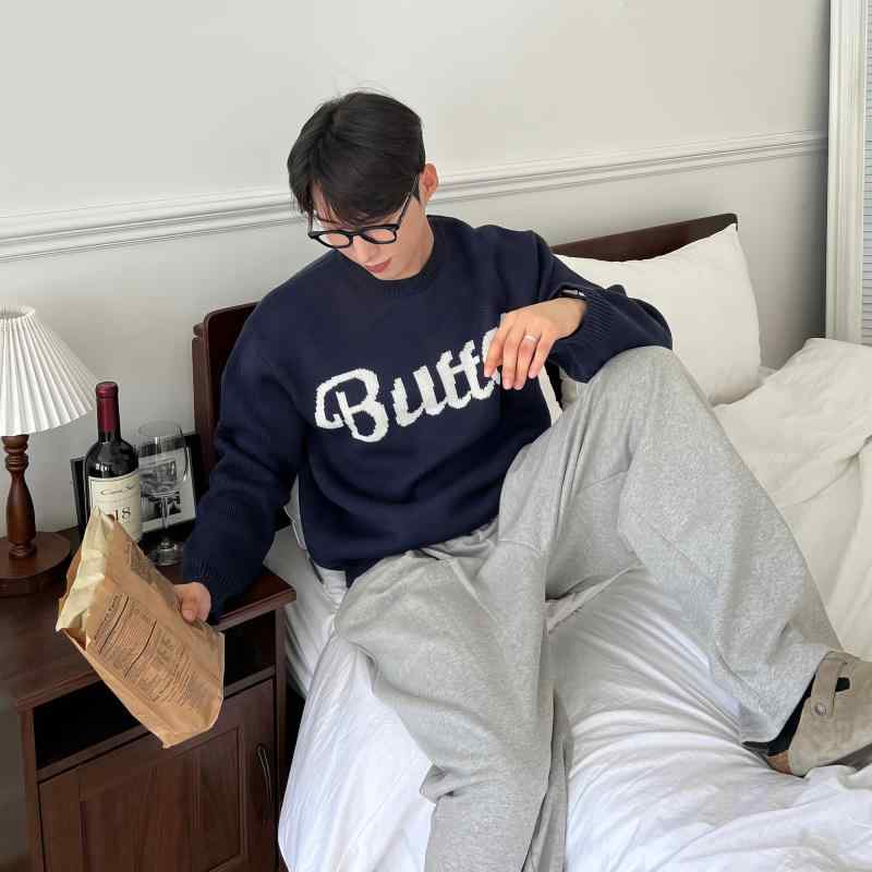 秋冬 コーデ メンズ 服 シンプル ファッション オシャレ 大人 かっこいい 大きいサイズ ストリート 紳士服 ラウンドネック セーター レトロ ゆったり リラックス カジュアル