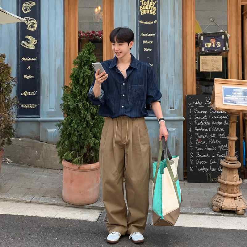 秋冬 コーデ メンズ 服 シンプル ファッション オシャレ 大人 かっこいい 大きいサイズ ストリート 紳士服 レトロ シルエット ストレート カジュアル パンツ ワークウェア ワイド レッグ