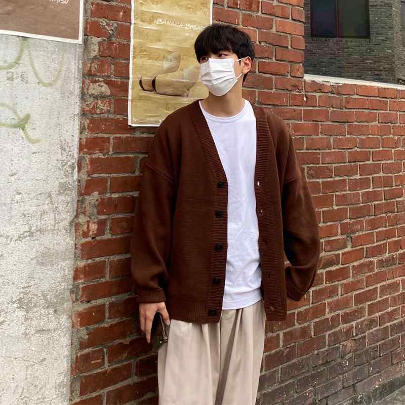 秋冬 コーデ メンズ 服 シンプル ファッション オシャレ 大人 かっこいい 大きいサイズ ストリート 紳士服 レトロ カーディガン セーター Vネック ハイエンド カジュアル ジャケット
