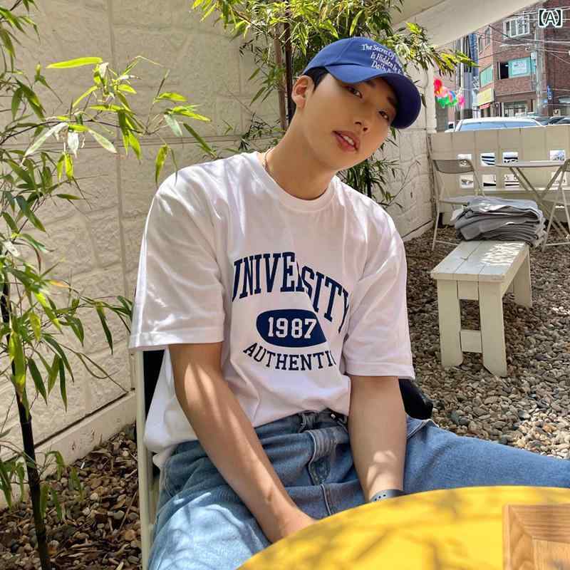 秋冬 コーデ メンズ 服 シンプル ファッション オシャレ 大人 かっこいい 大きいサイズ ストリート 紳士服 T シャツ 半袖 韓国スタイル 快適 シンプル プリント トップス