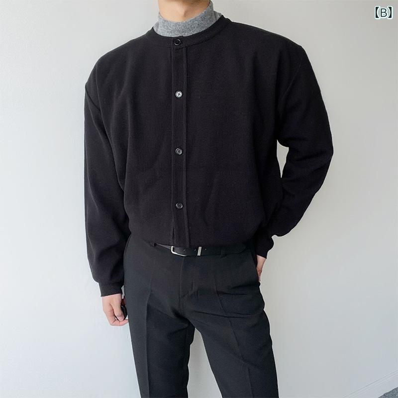秋冬 コーデ メンズ 服 シンプル ファッション オシャレ 大人 かっこいい 大きいサイズ ストリート 紳士服 カーディガン セーター 韓国スタイル ラウンドネック トップス シャツ