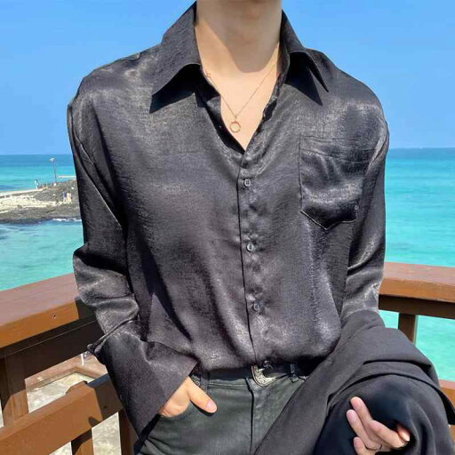 秋冬 コーデ メンズ 服 シンプル ファッション オシャレ 大人 かっこいい 大きいサイズ ストリート 紳士服 ハイエンド 黒 シルキー シャツ 薄手 長袖 ドレープ シースルー トップス 秋冬 コーデ メンズ 服 シンプル ファッション オシャレ 大人 かっこいい 大きいサイズ ストリート 紳士服 ハイエンド 黒 シルキー シャツ 薄手 長袖 ドレープ シースルー トップス
