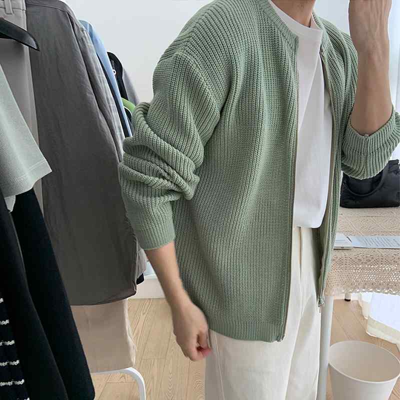 秋冬 コーデ メンズ 服 シンプル ファッション オシャレ 大人 かっこいい 大きいサイズ ストリート 紳士服 ニット カーディガン 韓国スタイル ジッパー セーター カレッジ ジャケット