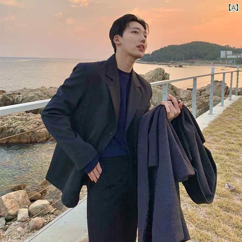 秋冬 コーデ メンズ 服 シンプル ファッション オシャレ 大人 かっこいい 大きいサイズ ストリート 紳士服 韓国スタイル ブ エコ レザー ライト ハイエンド カジュアル 快適 単品 スーツ トップス