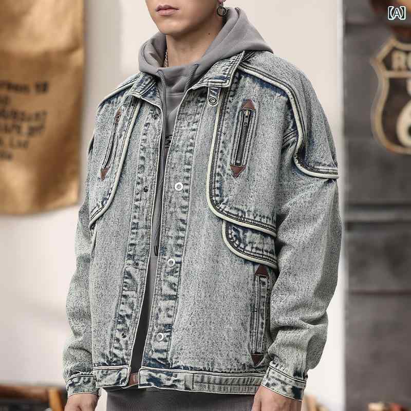 秋冬 コーデ メンズ 服 シンプル ファッション オシャレ 大人 かっこいい 大きいサイズ ストリート 紳士服 ストリート ヘビーデューティ ライダース デニムジャケット レトロ ワークジャケット