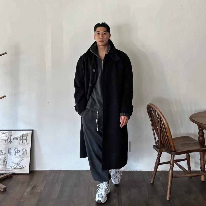 秋冬 コーデ メンズ 服 シンプル ファッション オシャレ 大人 かっこいい 大きいサイズ ストリート 紳士服 黒 ミドル丈 ウール コート 防風 ウインドブレーカー ジャケット