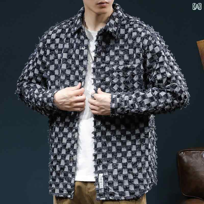 秋冬 コーデ メンズ 服 シンプル ファッション オシャレ 大人 かっこいい 大きいサイズ ストリート 紳士服 ハイエンド チェック柄 シャツ トップス スター ジャケット