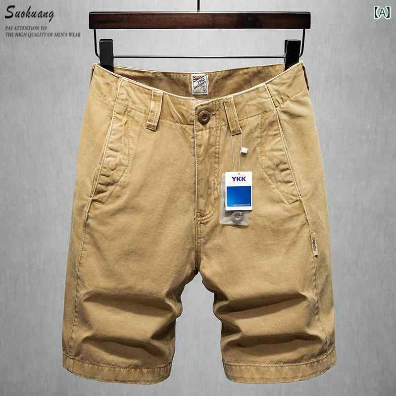 秋冬 コーデ メンズ 服 シンプル ファッション オシャレ 大人 かっこいい 大きいサイズ ストリート 紳士服 五分丈 パンツ ライト ハイエンド カーキ ワーク パンツ 綿 カジュアル
