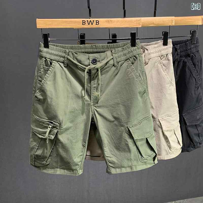 リコットのメンズ カーゴ 5分丈 ハーフパンツ ゆったり 薄手 ヘビー ドローストリング ウォッシュ加工 カジュアル ワーク ストリート 夏｜アングル3