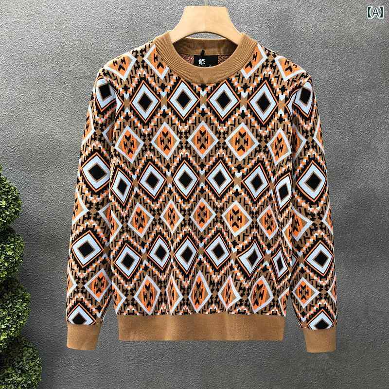 秋冬 コーデ メンズ 服 シンプル ファッション オシャレ 大人 かっこいい 大きいサイズ ストリート 紳士服 ライト ハイエンド 菱形 チェック柄 セーター 暖かい インナー トップス