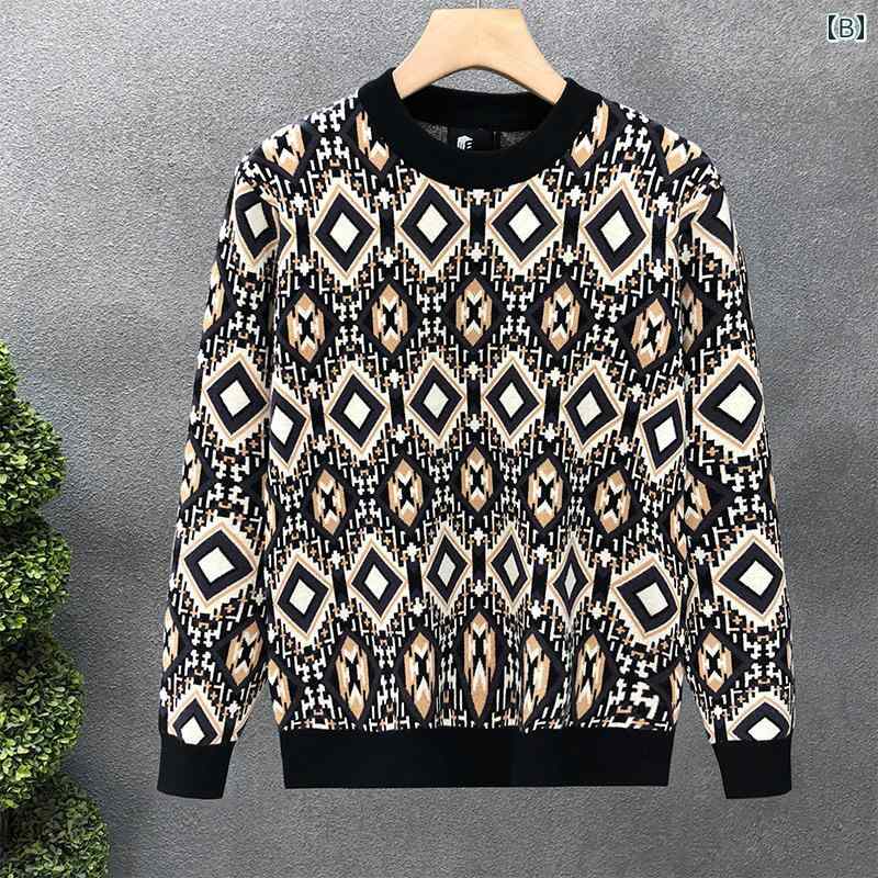 秋冬 コーデ メンズ 服 シンプル ファッション オシャレ 大人 かっこいい 大きいサイズ ストリート 紳士服 ライト ハイエンド 菱形 チェック柄 セーター 暖かい インナー トップス