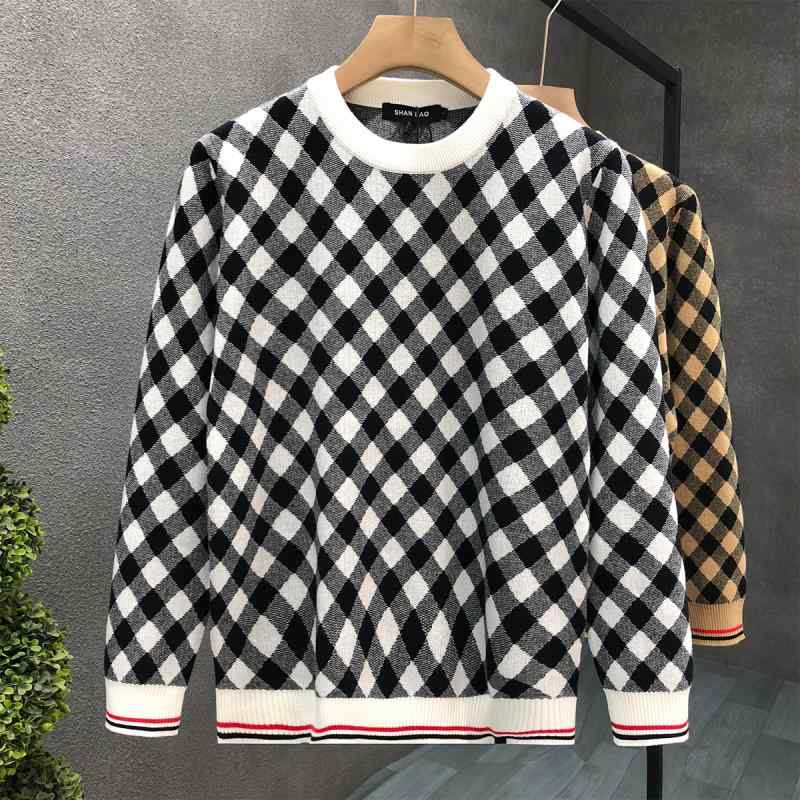 秋冬 コーデ メンズ 服 シンプル ファッション オシャレ 大人 かっこいい 大きいサイズ ストリート 紳士服 チェック柄 セーター ラウンドネック 暖かい インナー トップス(4)