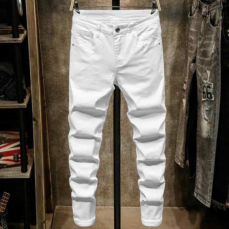 秋冬 コーデ メンズ 服 シンプル ファッション オシャレ 大人 かっこいい 大きいサイズ ストリート 紳士服 ホワイト ジーンズ スリム フィット 韓国スタイル カジュアル パンツ ズボン