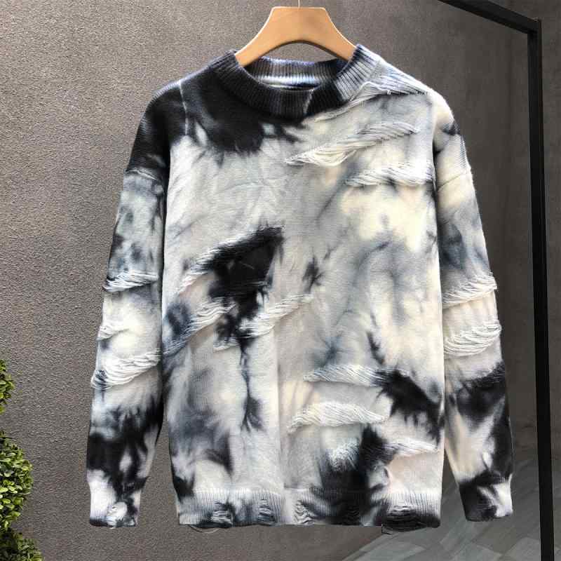 秋冬 コーデ メンズ 服 シンプル ファッション オシャレ 大人 かっこいい 大きいサイズ ストリート 紳士服 プリント スクラッチ セータ..