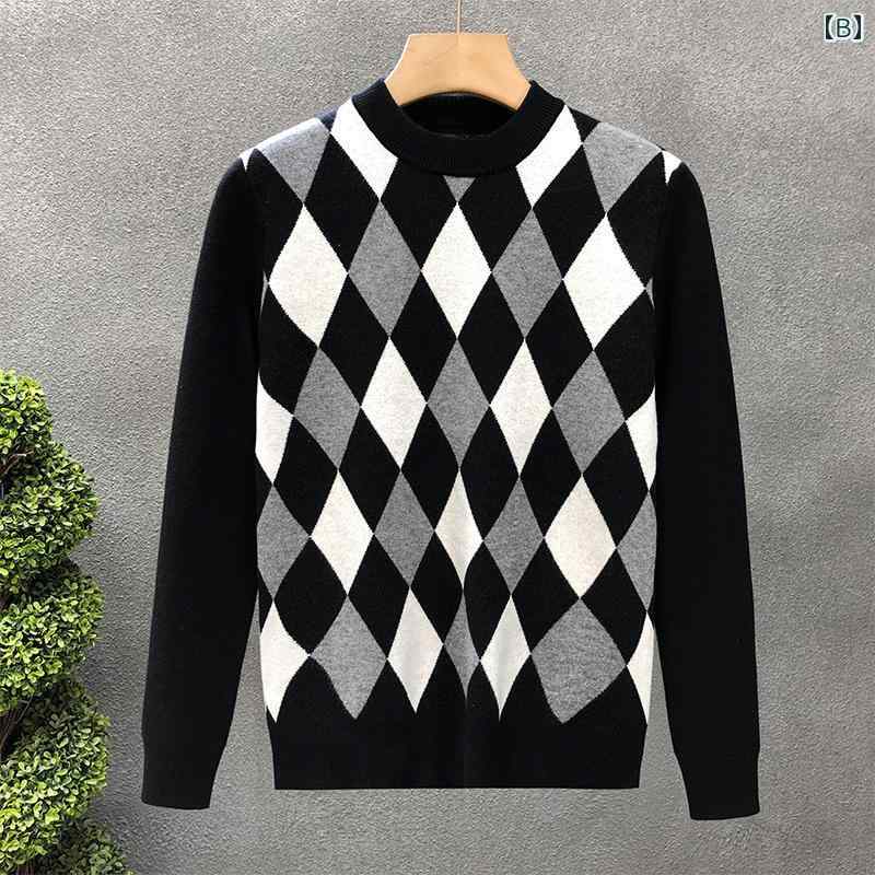 秋冬 コーデ メンズ 服 シンプル ファッション オシャレ 大人 かっこいい 大きいサイズ ストリート 紳士服 ライト ハイエンド チェック セーター スリム シャツ