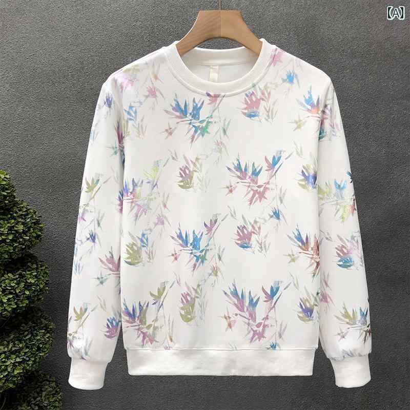 秋冬 コーデ メンズ 服 シンプル ファッション オシャレ 大人 かっこいい 大きいサイズ ストリート 紳士服 プリント ラウンドネック スウェットシャツ トップス 長袖 T シャツ