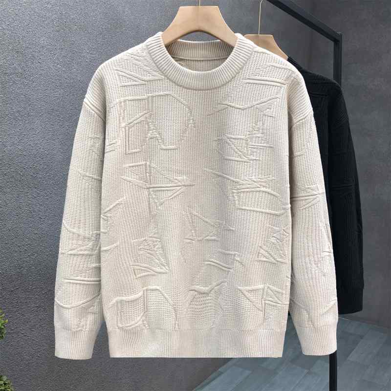 秋冬 コーデ メンズ 服 シンプル ファッション オシャレ 大人 かっこいい 大きいサイズ ストリート 紳士服 ハイエンド ダーク ラウンドネック セーター ニット シャツ(4)