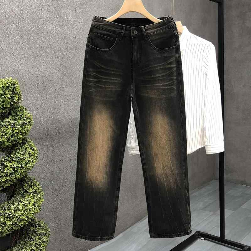 秋冬 コーデ メンズ 服 シンプル ファッション オシャレ 大人 かっこいい 大きいサイズ ストリート 紳士服 レトロ ウォッシュ加工 ストリート ジーンズ ストレート パンツ ブーツ カット ズボン