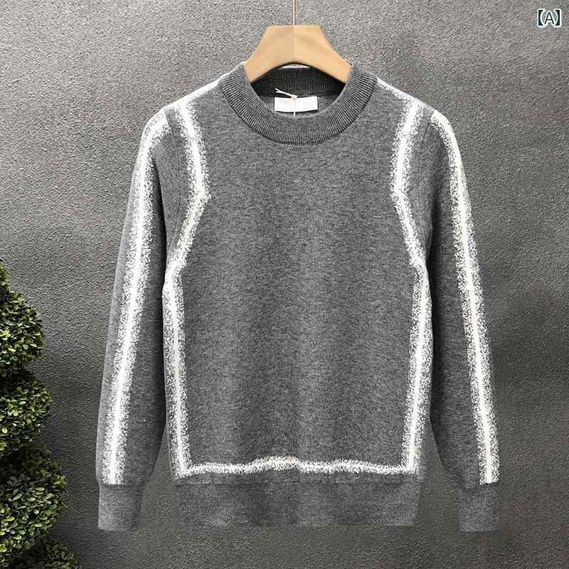 秋冬 コーデ メンズ 服 シンプル ファッション オシャレ 大人 かっこいい 大きいサイズ ストリート 紳士服 ラウンドネック セーター 厚手 シャツ