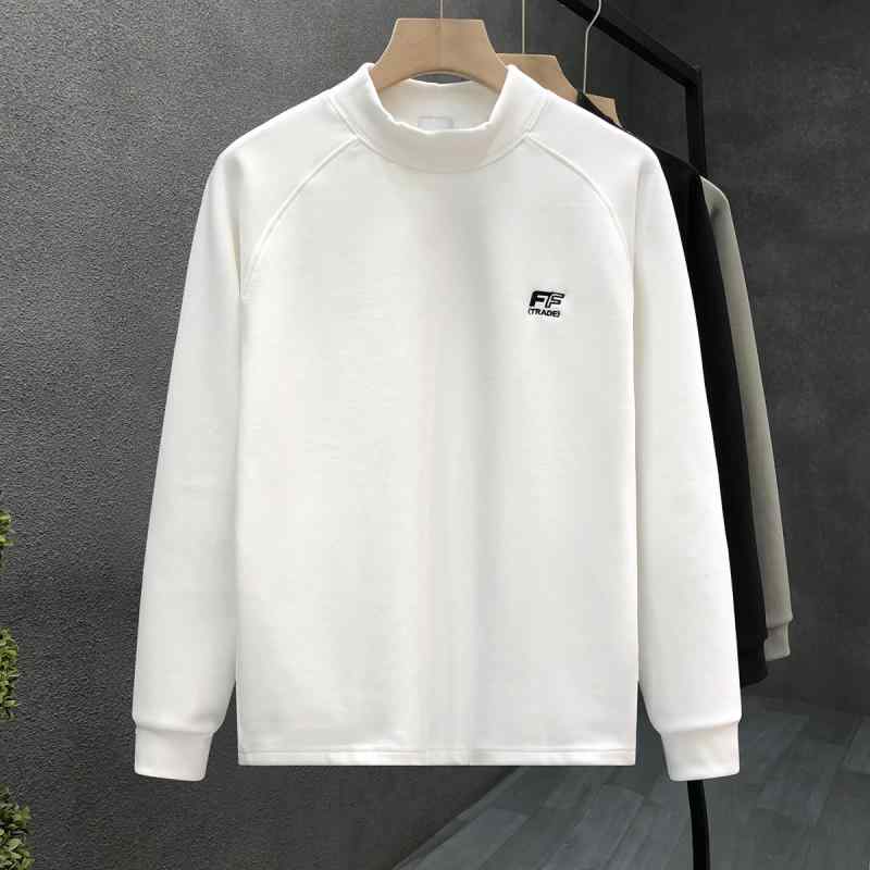 秋冬 コーデ メンズ 服 シンプル ファッション オシャレ 大人 かっこいい 大きいサイズ ストリート 紳士服 ベルベット ハーフ タートルネック 長袖 T シャツ ミッド カラー インナーウェア