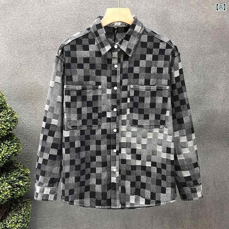 カスミソウ シャツ 春 ファッション ショルダーパッド メンズ 長袖 ポインテッドカラー カジュアル シンプル スタイリッシュ