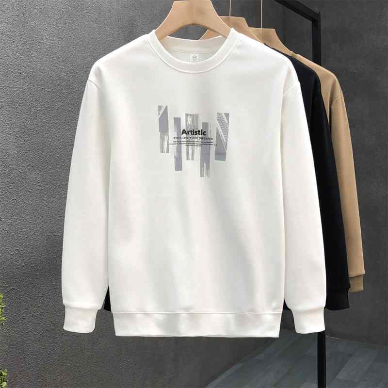秋冬 コーデ メンズ 服 シンプル ファッション オシャレ 大人 かっこいい 大きいサイズ ストリート 紳士服 白 ラウンドネック スウェットシャツ 長袖 ジャケット シャツ