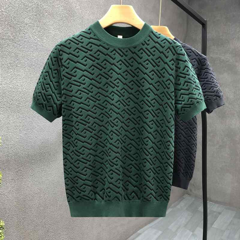 秋冬 コーデ メンズ 服 シンプル ファッション オシャレ 大人 かっこいい 大きいサイズ ストリート 紳士服 ニット セーター ハイエンド グリーン 半袖 ラウンドネック シャツ