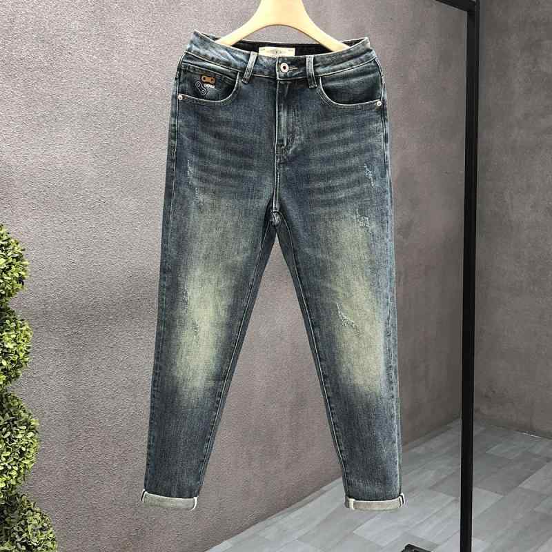 秋冬 コーデ メンズ 服 シンプル ファッション オシャレ 大人 かっこいい 大きいサイズ ストリート 紳士服 ウォッシュ加工 ジーンズ パンツ ハイエンド スリム ロング