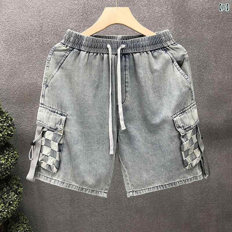 秋冬 コーデ メンズ 服 シンプル ファッション オシャレ 大人 かっこいい 大きいサイズ ストリート 紳士服 ライト カラー 薄手 デニム パンツ ワークウェア 五分丈 ミッドウエスト ジーンズ