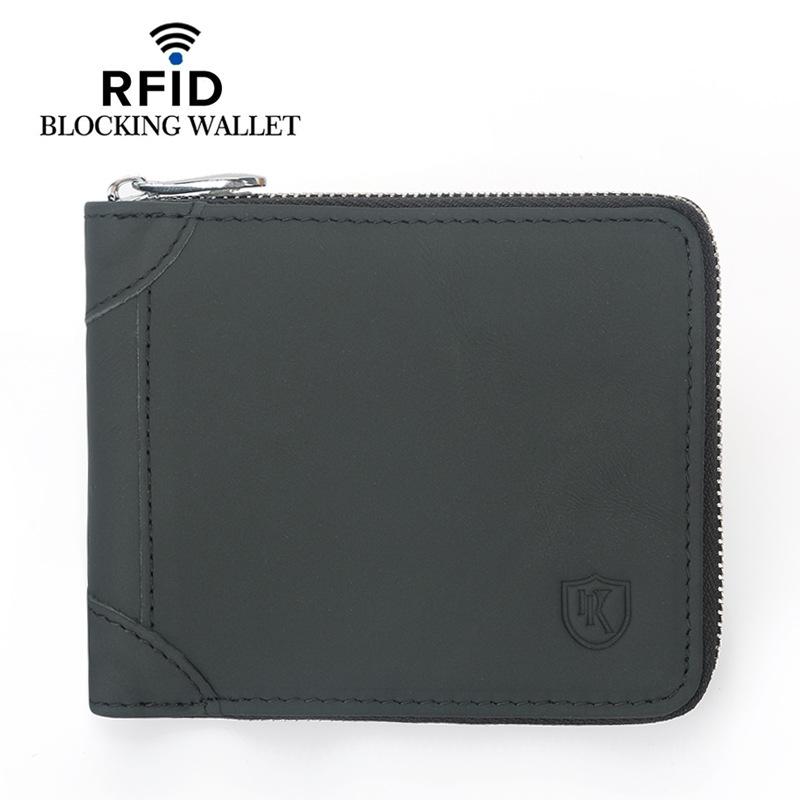 メンズ 二つ折り財布 トップグレーン牛革 ファスナー RFIDスキミング防止