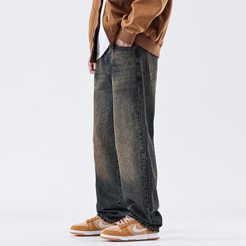 秋冬 コーデ メンズ 服 シンプル ファッション オシャレ 大人 かっこいい 大きいサイズ ストリート 紳士服 ブルー クリーン フィット ブーツ カット ジーンズ ストリート パンツ