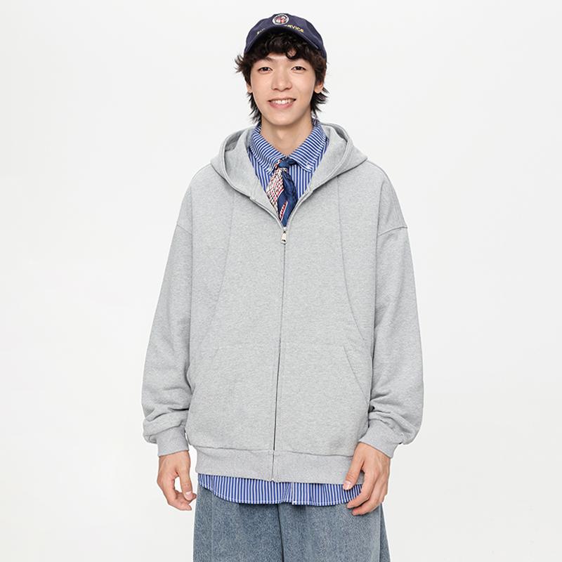 秋冬 コーデ メンズ 服 シンプル ファッション オシャレ 大人 かっこいい 大きいサイズ ストリート 紳士服 テリー コットン ヘビー 400 フード付き スウェットシャツ アメリカン ストリート ソリッドカラー カーディガン ジャケット