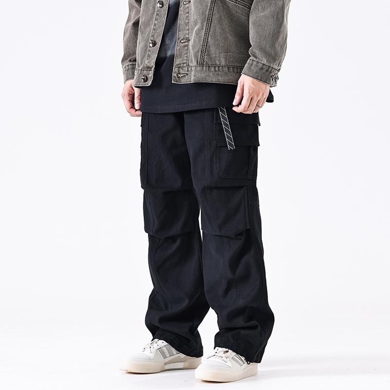 秋冬 コーデ メンズ 服 シンプル ファッション オシャレ 大人 かっこいい 大きいサイズ ストリート 紳士服 レトロ 綿 ワーク パンツ ストリート ダブルプリーツ マルチ ポケット ワイド レッグ カジュアル パンツ